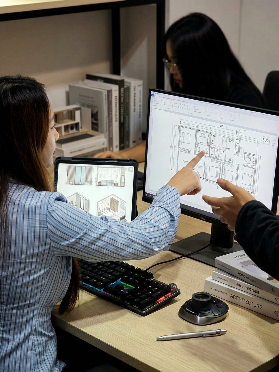 Construction plans and measuring tools